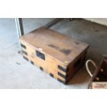 A pine and metal bound storage box