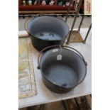 Two enamel preserving pans