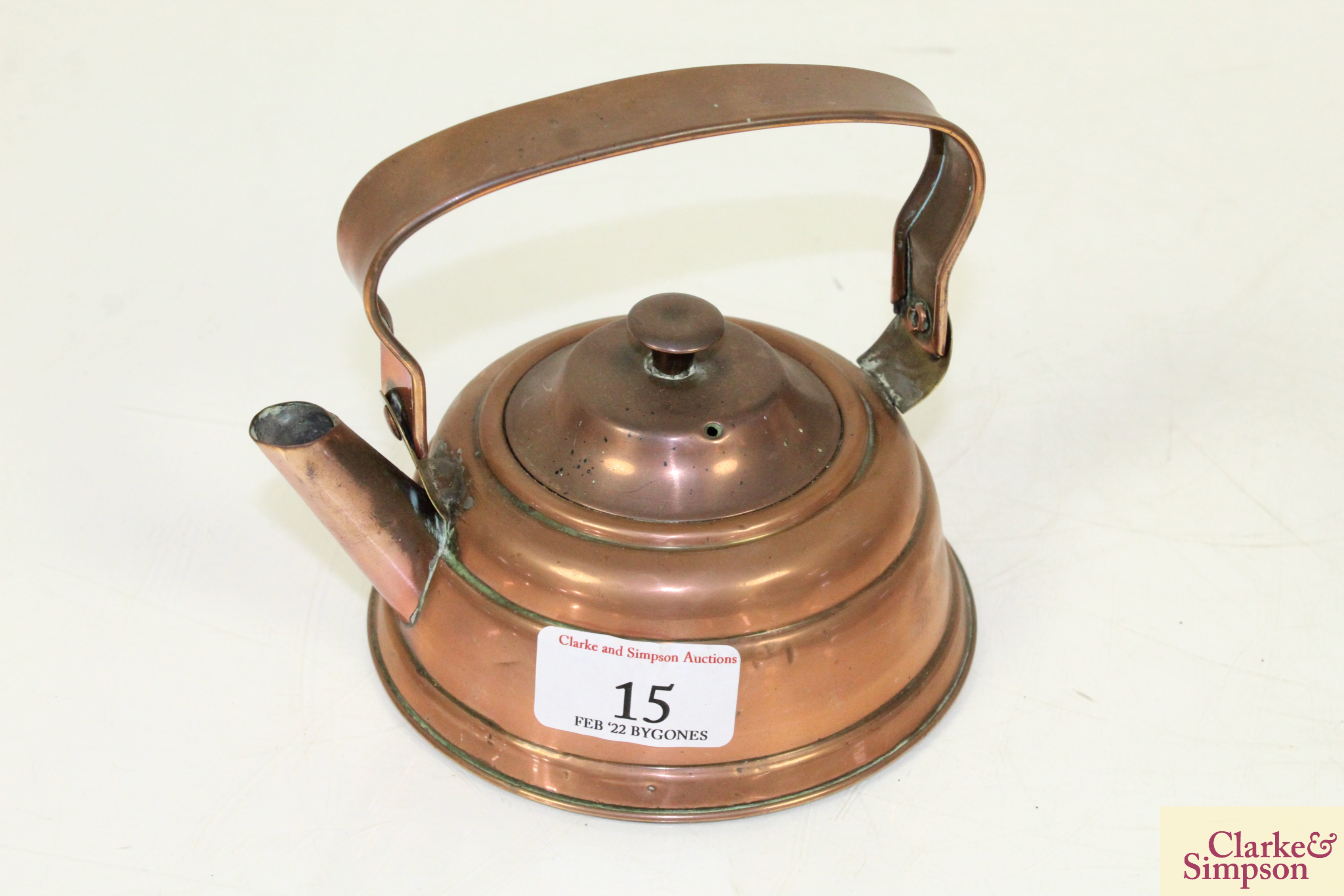 Three various copper and brass kettles on spirit he - Image 18 of 28