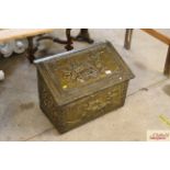 A Victorian brass figural embossed wood box