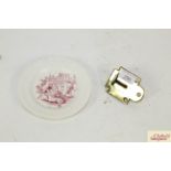 A Victorian child's  Nina nursery plate "Hop Picking", and a small antique brass lock and