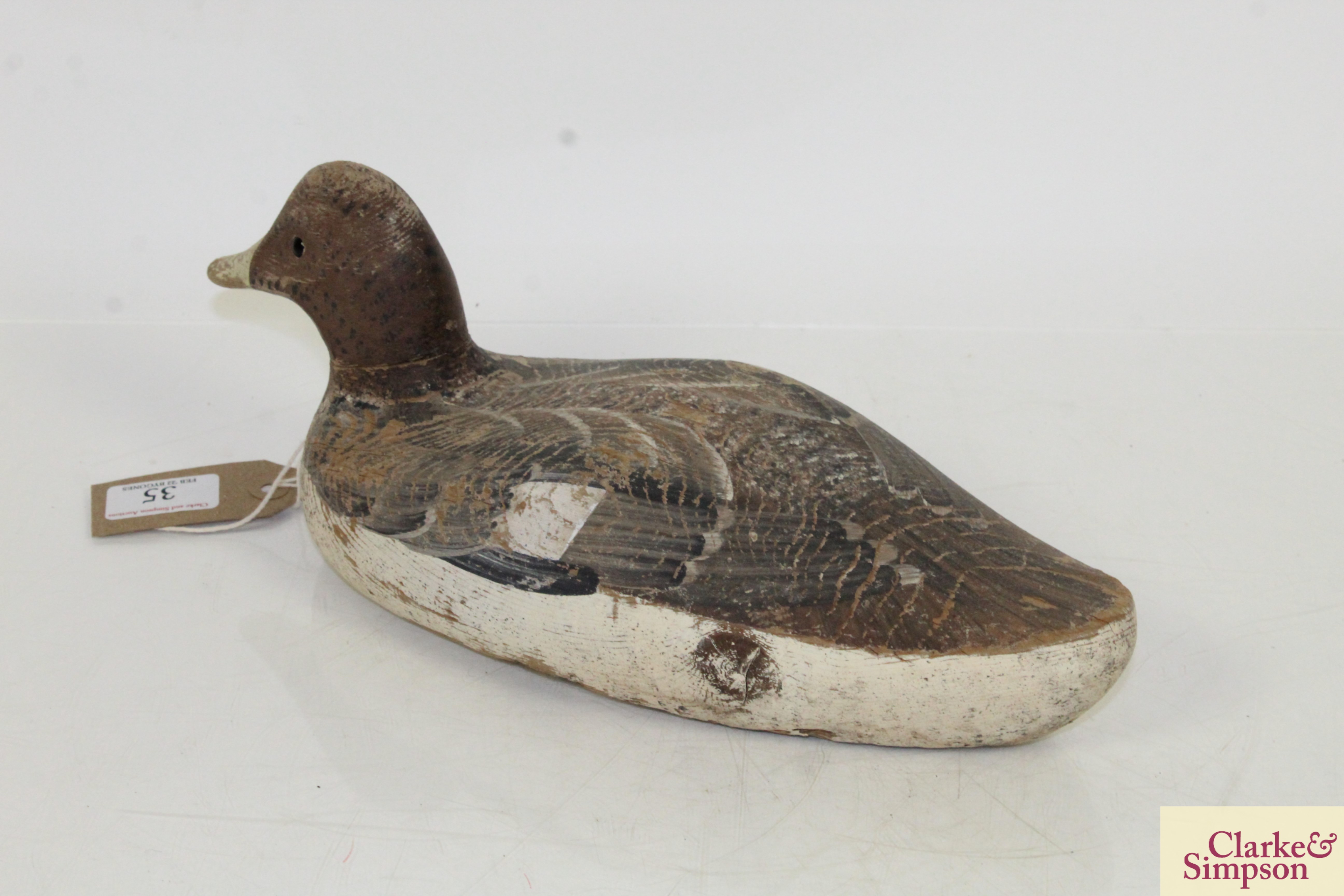 A vintage painted wooden decoy duck, approx. 13½" long - Image 3 of 5