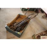 A box of miscellaneous tools to include pipe bende