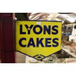 An enamel double sided "Lyons Cakes" sign, approx. 17½" x 15½" overall