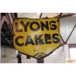 A "Lyons Cakes" double sided enamel sign, approx.