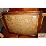 An antique coloured map of South Wales in oak fram