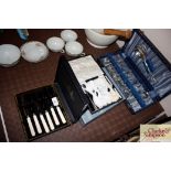 Various cased plated cutlery