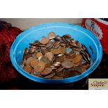 A tub of miscellaneous copper and silver coinage