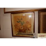 An antique silk work embroidered picture