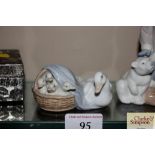 A Lladro group of goose and goslings