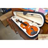 A modern violin in carrying case