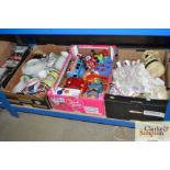 Three boxes containing various children's toys and