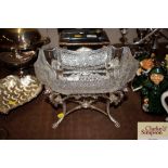 A cut glass and electroplated table centrepiece dish