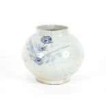 Korean blue and white porcelain jar, of compressed globular form, Choson period 18th / 19th Century,