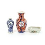 A Chinese baluster blue and white vase, with four character mark to base; a famille rose pot and