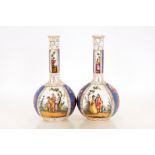 A pair of 19th Century Dresden bottle vases, decorated with panels of flowers and romantic couples