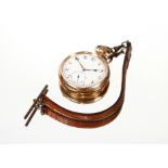 A gold plated pocket watch, with white enamel dial and seconds subsidiary