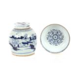 A Delft blue and white bowl, with stylised floral decoration, 17.5cm ; and a Chinese blue and