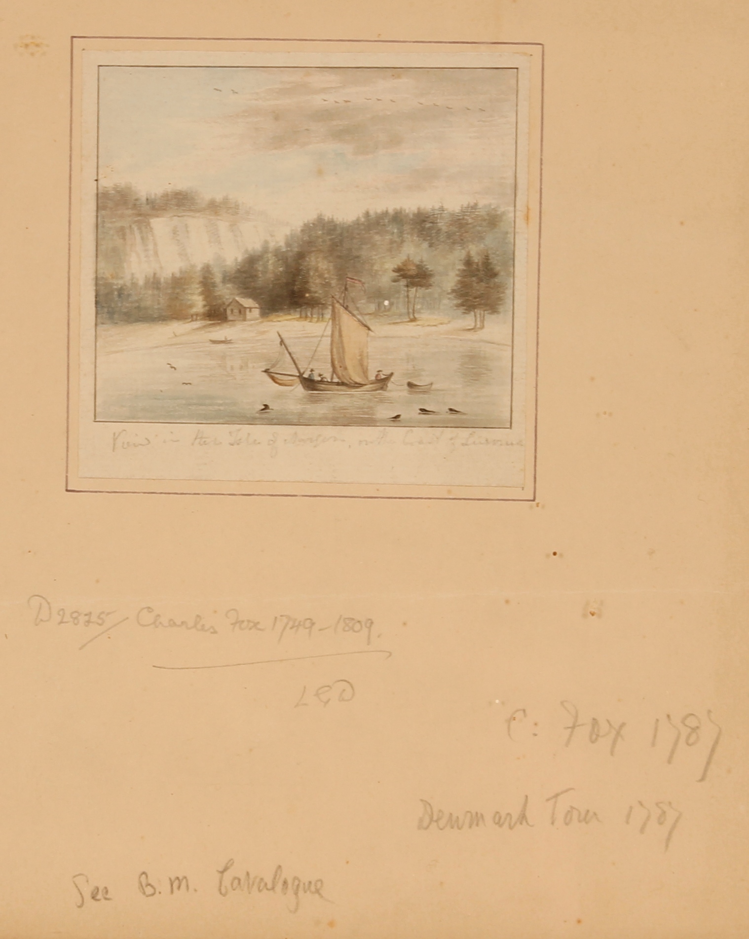 A small 18th Century school, study of figures in a boat on a lake, various pencil annotations to the - Image 2 of 2