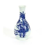 A Chinese blue and white baluster vase, decorated figures in a garden, 30cm high