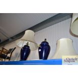 A pair of Denby pottery table lamps with shades