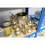 A quantity of brass items to include; a table ligh