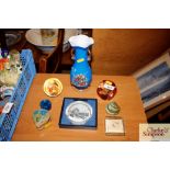 Various paperweights and a Venetian type glass vas