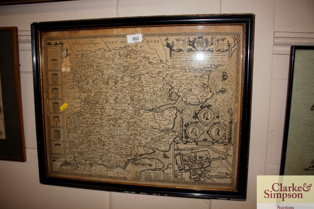 An antique map of Essex divided into hundreds afte