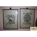 A pair of Oriental pictures depicting dragon and g
