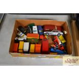 A box of various diecast vehicles