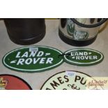 Two reproduction "Land Rover" plaques