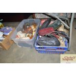 Two boxes containing various lady's shoes; handbag
