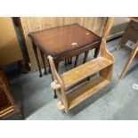 ** UPDATED DESCRIPTION ** A nest of three reproduction mahogany occasional tables; a pine hanging