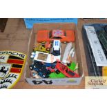 A box of various diecast vehicles etc