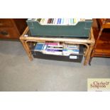 A cane and glass topped coffee table