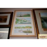 Three watercolour studies of Felixstowe scenes fra