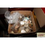 A box of miscellaneous foreign coinage
