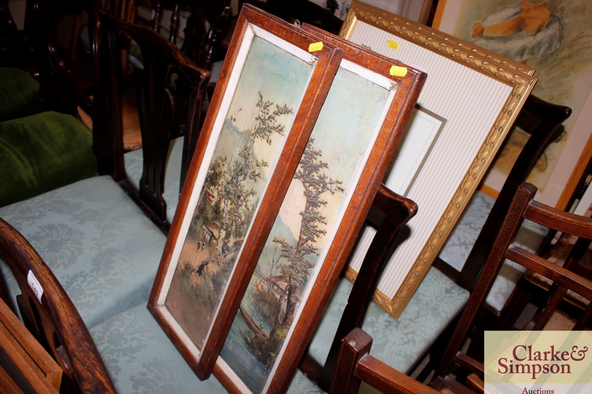 A pair of Chinese painted scenic panels