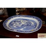 A Victorian Staffordshire Willow pattern meat plat