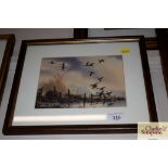 S.T. Trinder, watercolour study of geese in flight