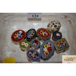 Ten micro mosaic decorated pill boxes