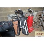 Three golf bags and contents