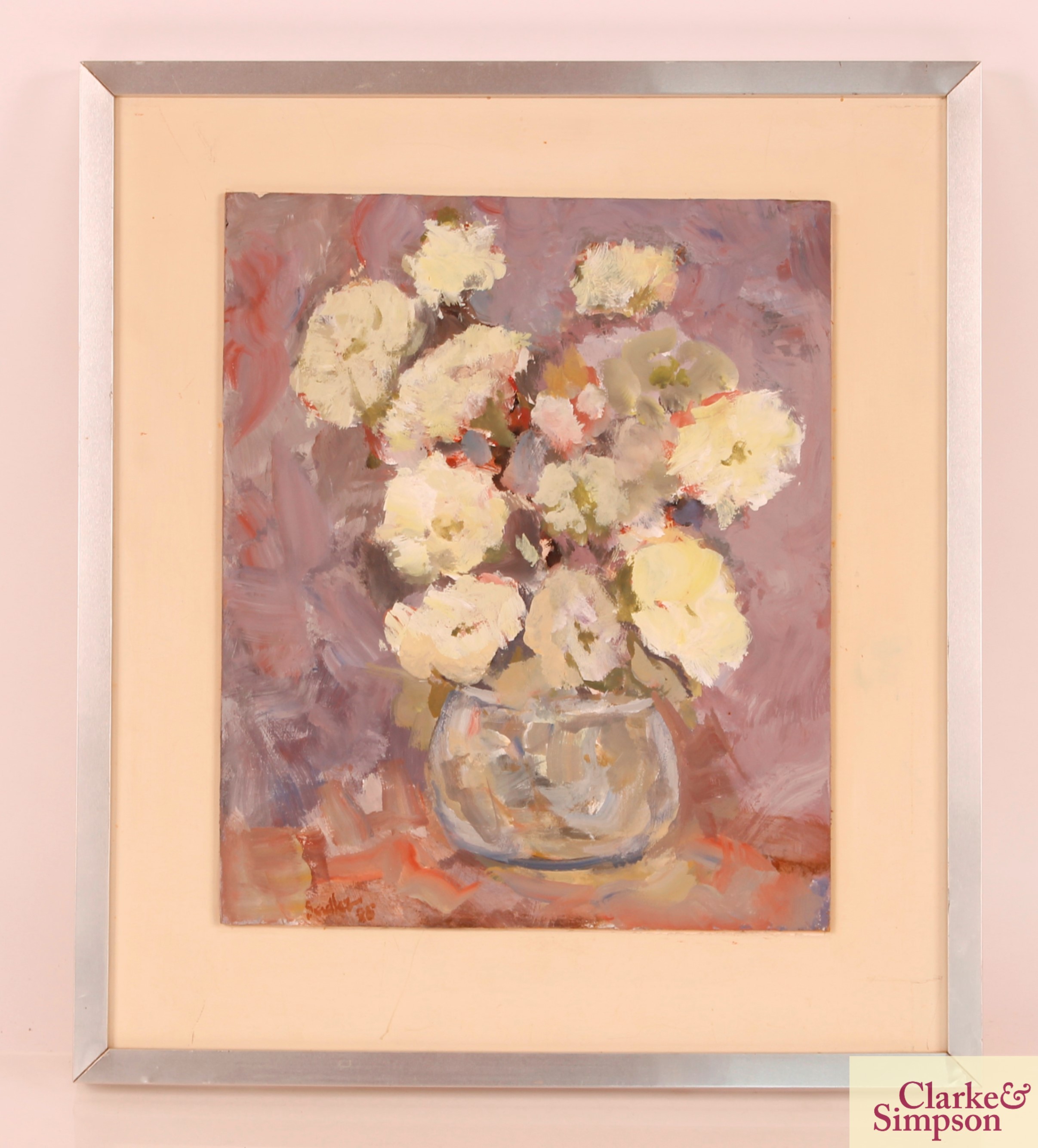 Robert Sadler, "Flowers In A Bowl" acrylic on boar - Image 2 of 2