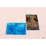 Three abstract art work post-cards, info verso