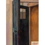 20th Century oil on board, abstract study of Doors