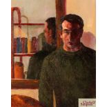 Mid 20th century study of a man in green sweater,