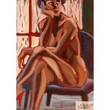 David Lee, "Woman On A Chair" signed oil, 50cm x 7