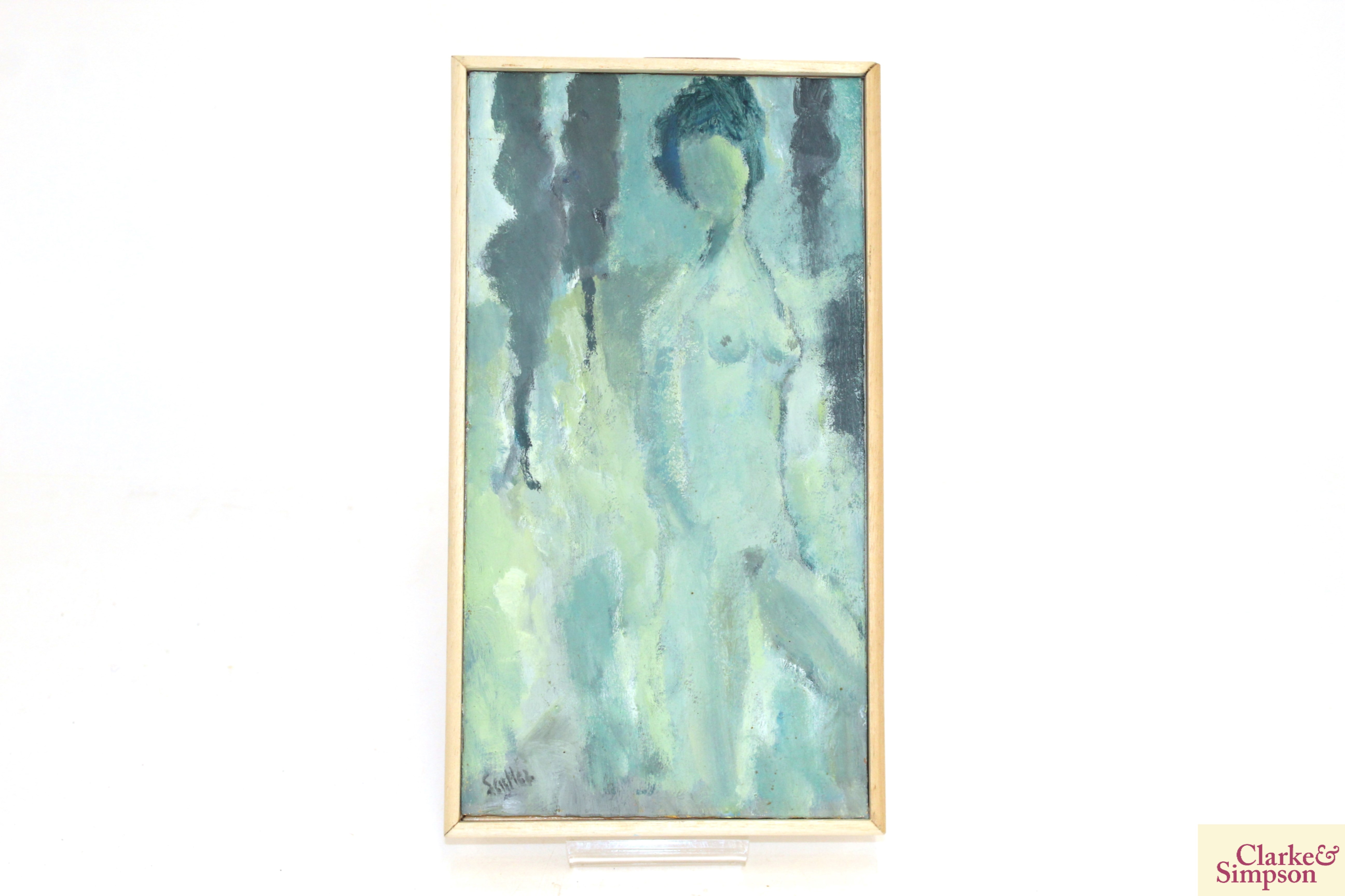 Robert Sadler, figurative study, green nude, acryl