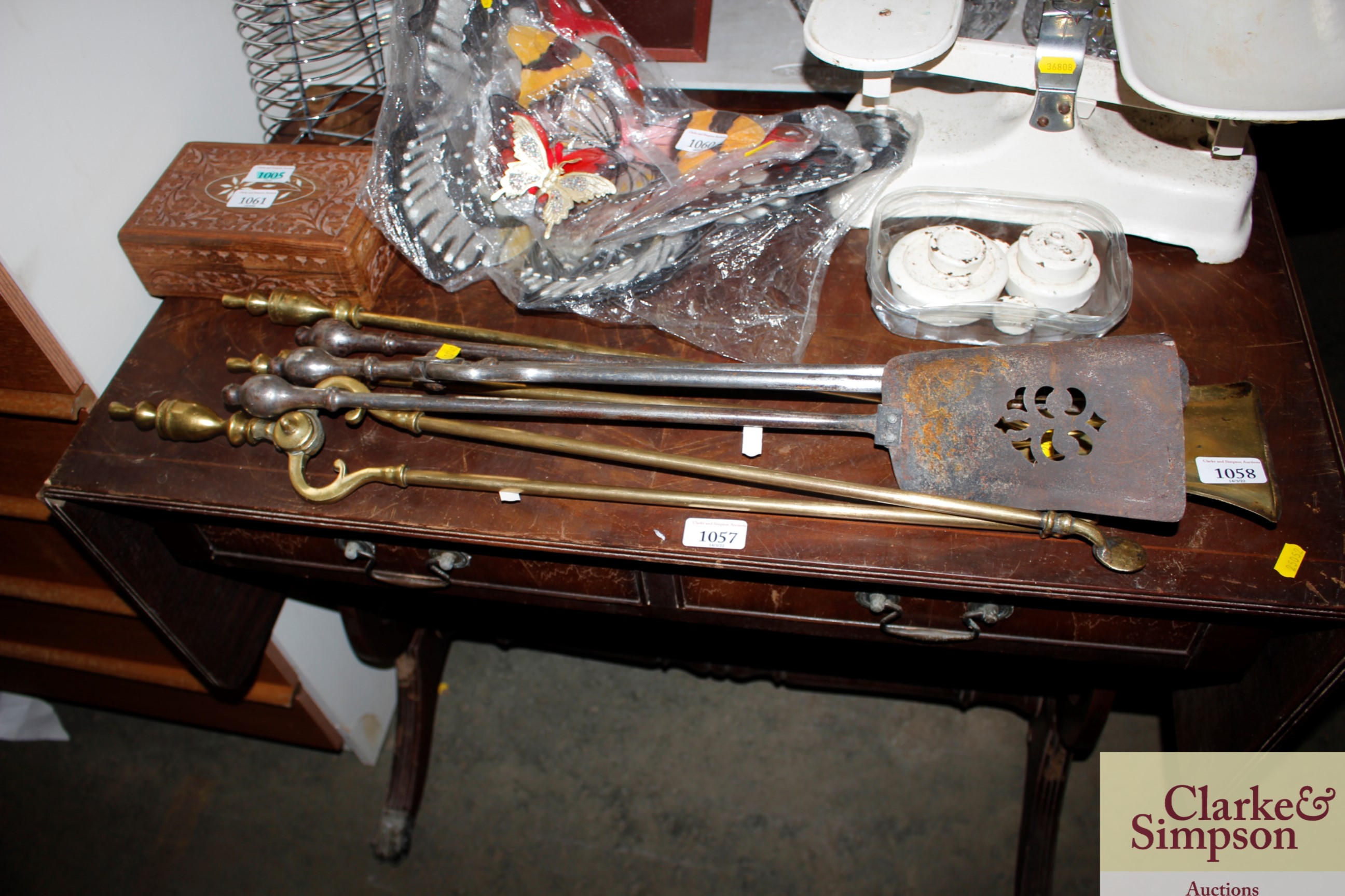 A quantity of brass and other fire irons