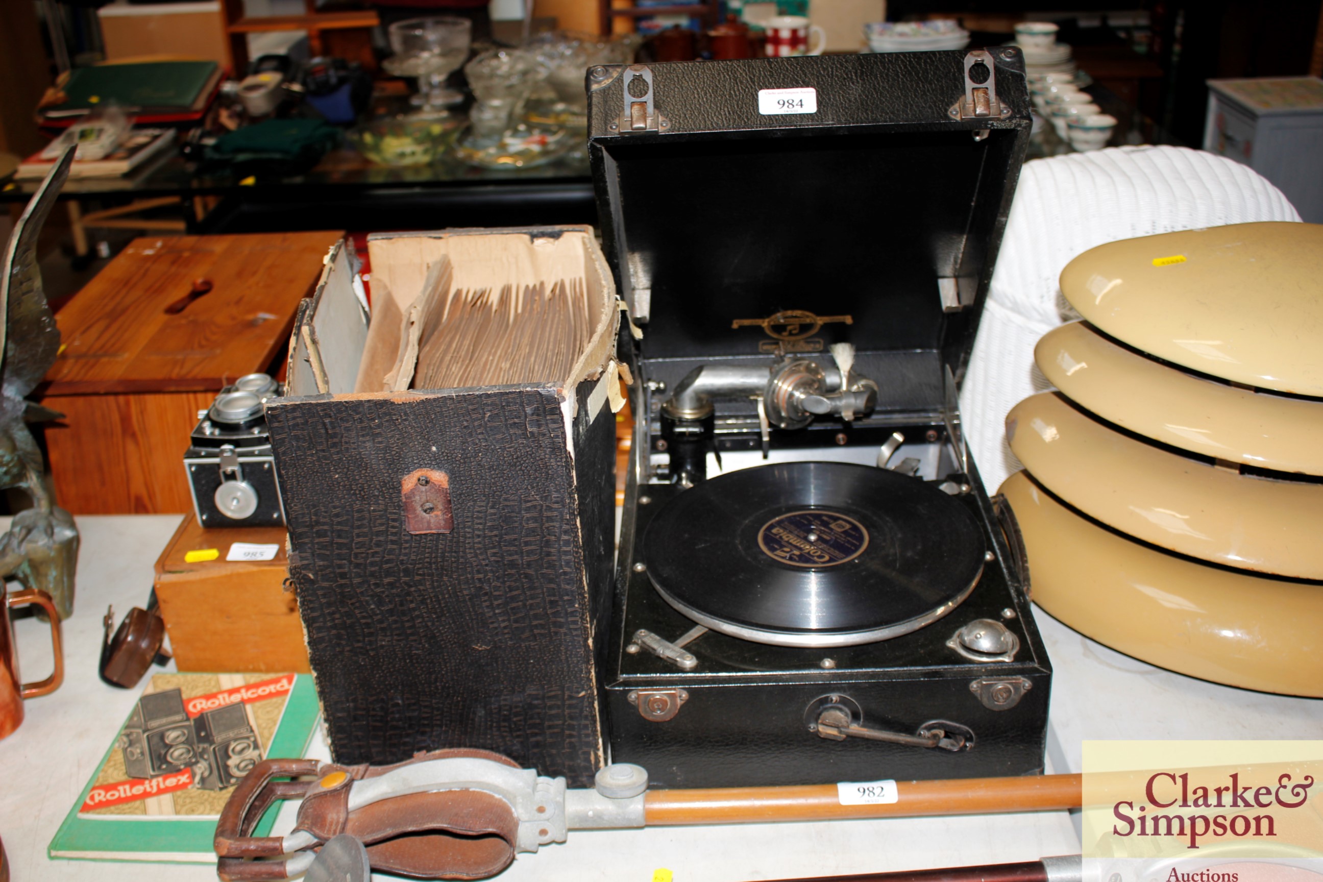 A Columbia record player together quantity of reco